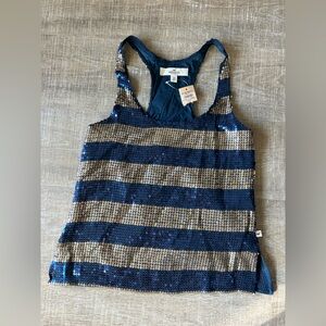 ▶️ Hollister Y2K Sequin Striped Tank Top Blue Gold Racerback Womens XS NWT